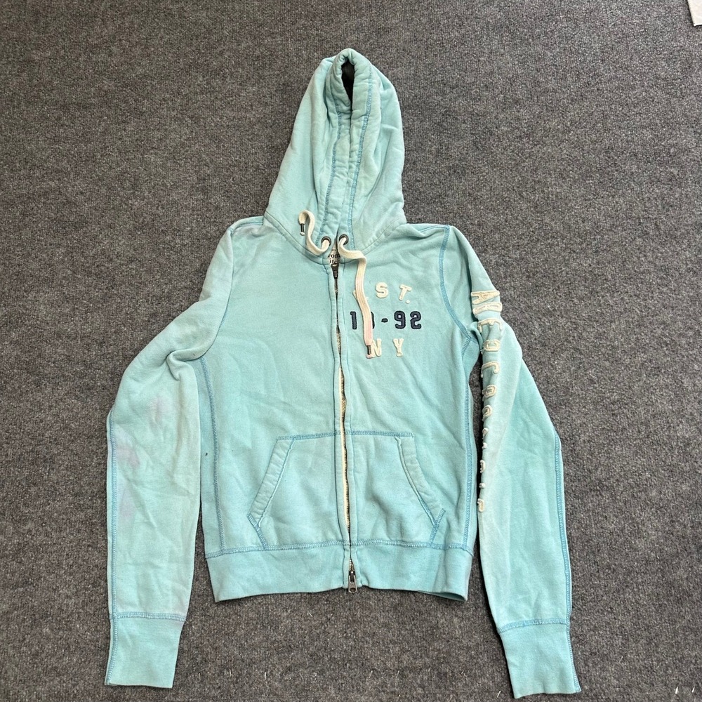 Abercrombie & Fitch Hoodie Womens Size L Blue Full Zip Embroidered Logo Y2K